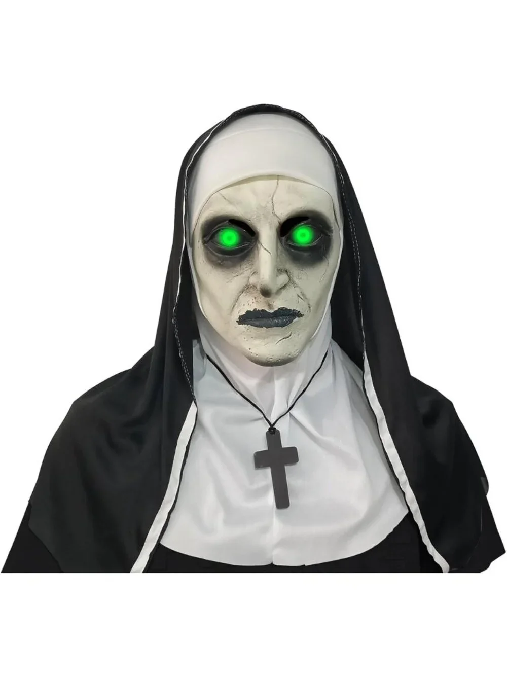 Halloween Natural Latex Nun Scary Full Head Costume Mask with cross necklace